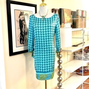 VTG Hale Bob,Silk,Iconic Houndstooth Dress,EUC, Size M (94% silk, 6 spandex)